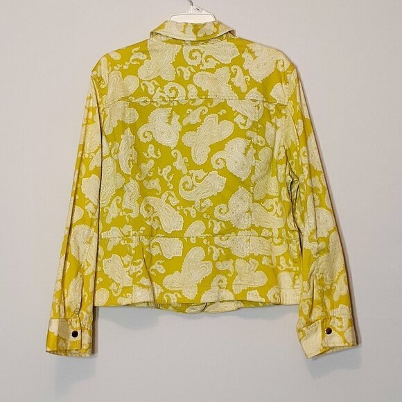 EVAN PICONE Stretch Casual Paisley Jacket w Snaps & Pockets; Lime; Size XL - Picture 2 of 5